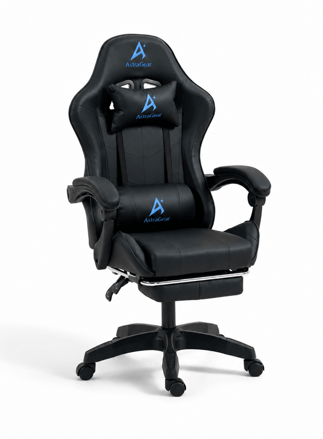 All black AstraGear ergonomic gaming chair with adjustable armrests