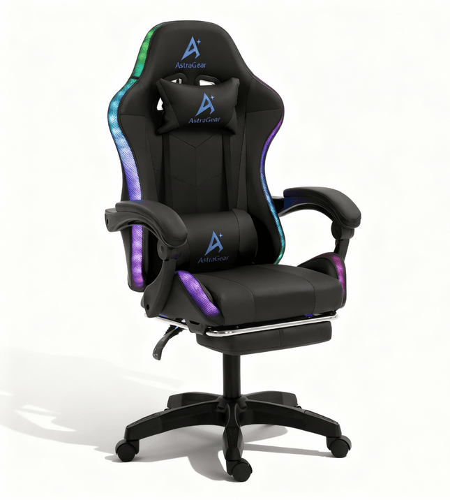 AstraGear black RGB gaming chair with lumbar and neck support