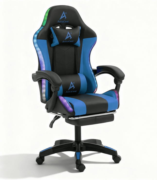 Blue and black AstraGear RGB gaming chair ergonomic design