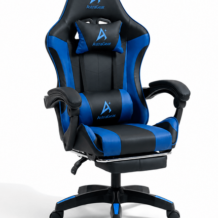 Blue and black AstraGear ergonomic gaming chair with headrest and lumbar support
