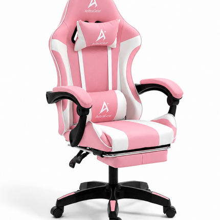Pink and white AstraGear gaming chair for girls gaming room setup