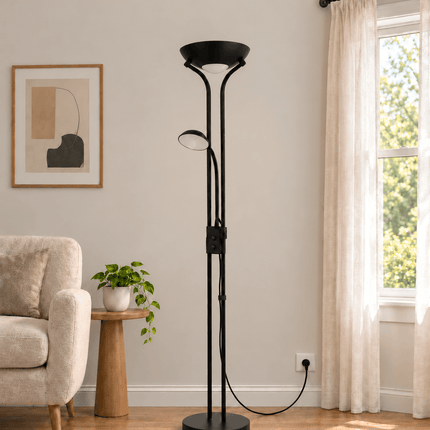 Black mother and child floor lamp with flexible adjustable reading light