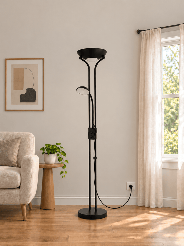 Black mother and child floor lamp with flexible adjustable reading light