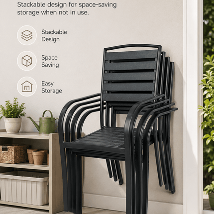 Stackable waterproof outdoor restaurant chairs with durable metal frame