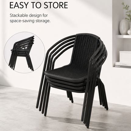 Stackable black outdoor bistro chairs for space-saving storage