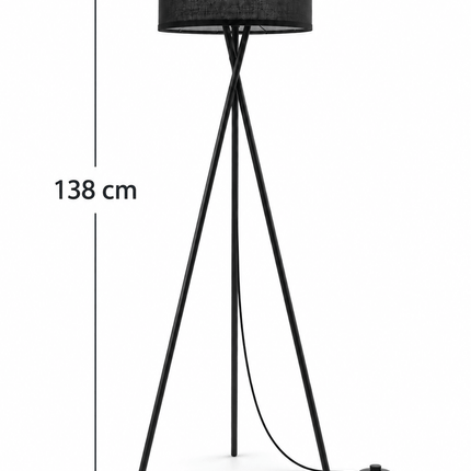Black tripod floor lamp dimensions 138 cm high and 53 cm wide