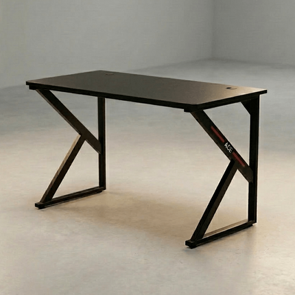 Black Z-frame gaming desk with modern minimalist design