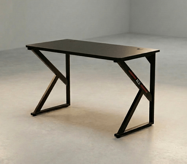 Black Z-frame gaming desk with modern minimalist design