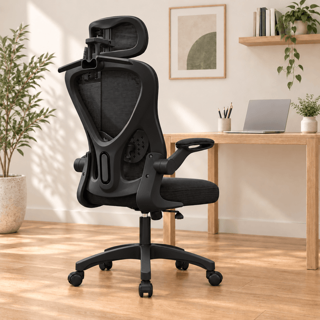 black mesh office chair rear view