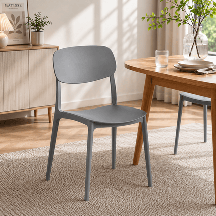 Modern grey stackable plastic dining chair