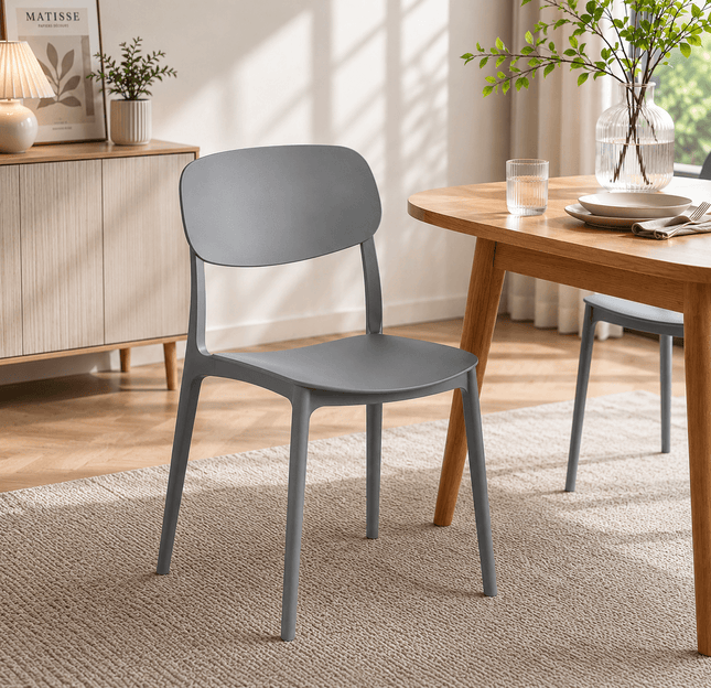 Modern grey stackable plastic dining chair