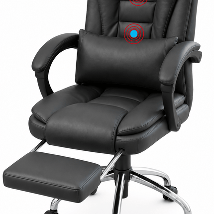 black massage office chair with extendable footrest