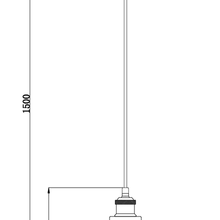 Dimensions of matt black pendant light with clear glass shade 280mm diameter and 1500mm height
