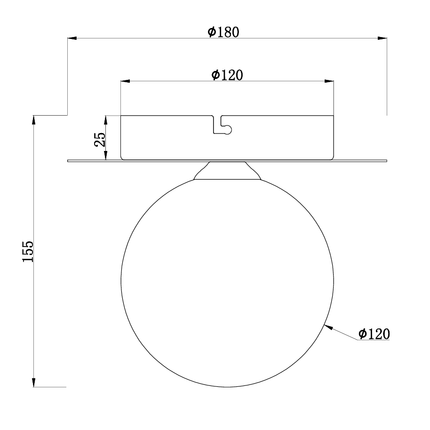 Dimensions of minimalist black flush mount ceiling light with glass globe shade
