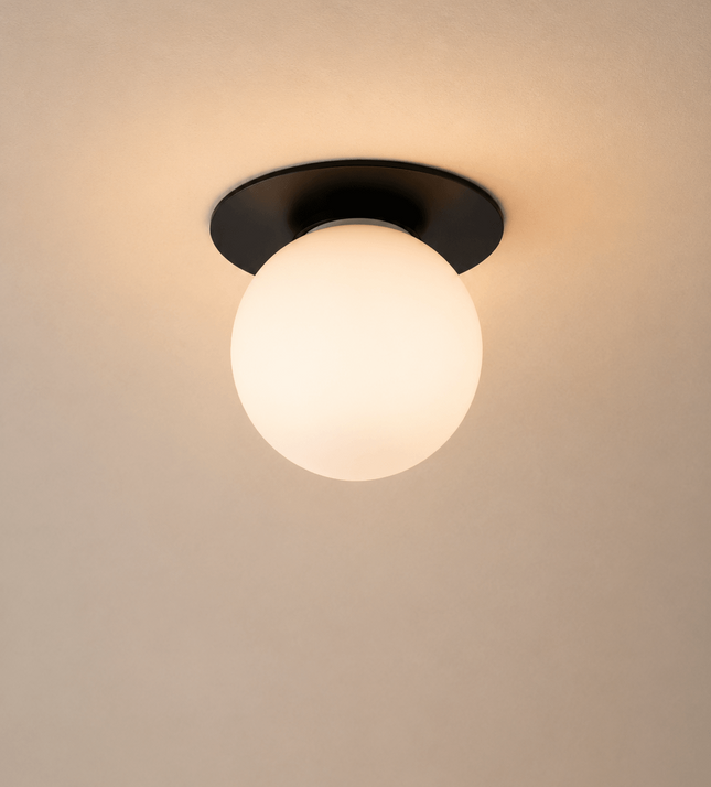 Minimalist black flush mount ceiling light with frosted glass globe shade