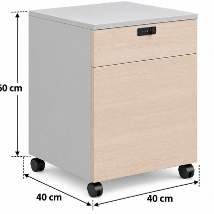 Mobile locking file cabinet with combination lock and casters, 40 × 40 × 60 cm