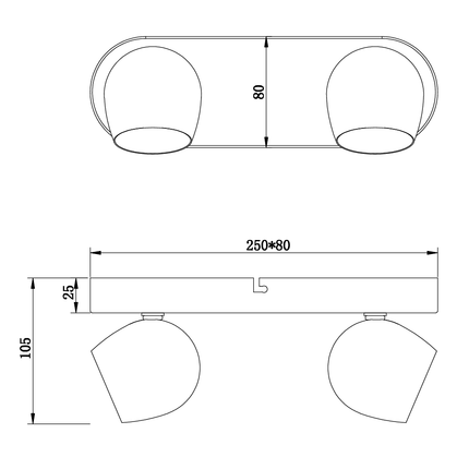 Technical dimensions of modern 2L adjustable ceiling spotlight