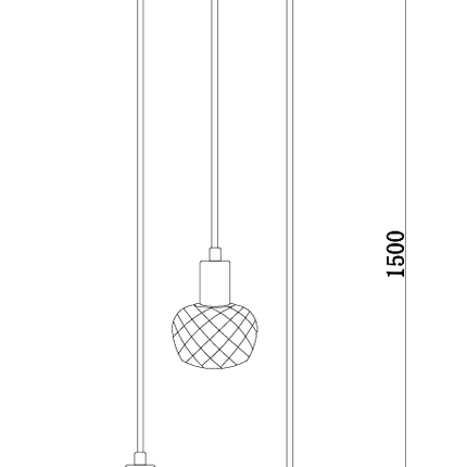 Dimensions drawing for modern 3-light glass cluster pendant light