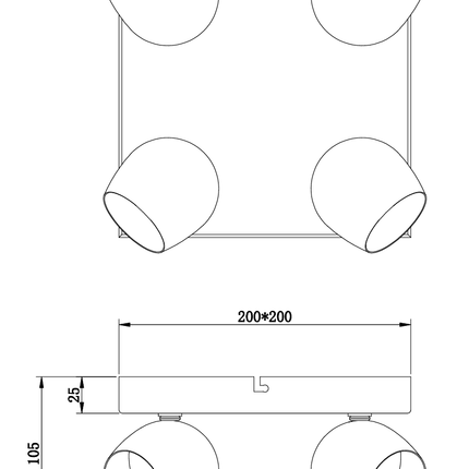 Technical dimensions drawing of modern 4L adjustable ceiling spotlight in matt white finish