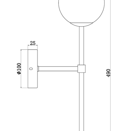 Dimensions of modern black globe wall sconce with glass shade