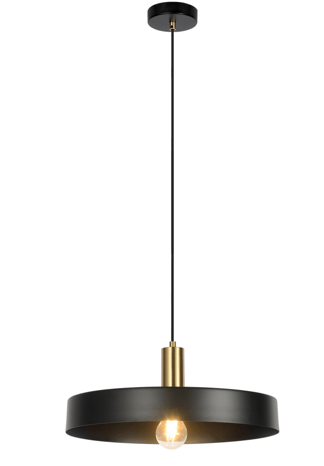 Modern black metal drum pendant light with minimalist industrial design
