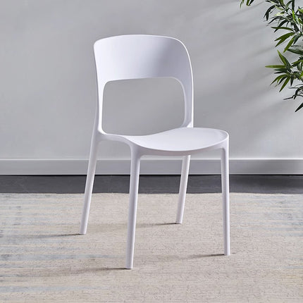 Modern white stackable plastic dining chair with minimalist design