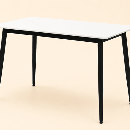 Modern white dining table with black metal legs
