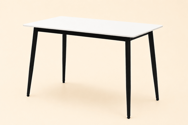Modern white dining table with black metal legs