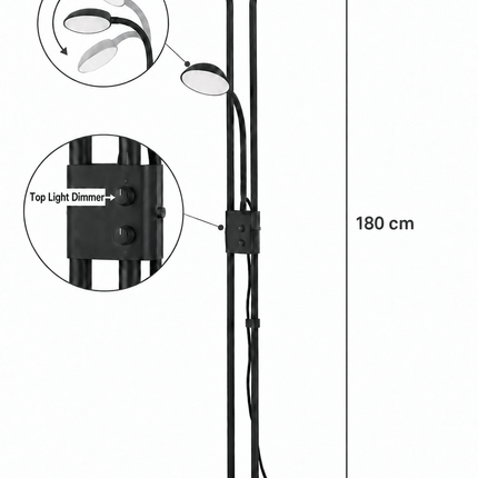 180cm mother and child floor lamp with dimmable top light and adjustable reading lamp