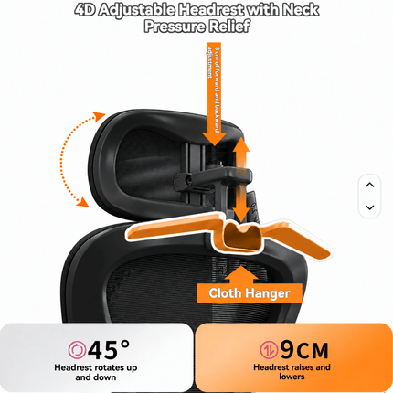 Black office chair adjustable headrest with height and angle adjustment