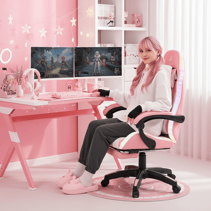Pink AstraGear gaming chair in kawaii gaming room setup