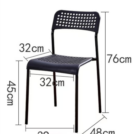 Dimensions of plastic metal dining chair showing height width and seat measurements