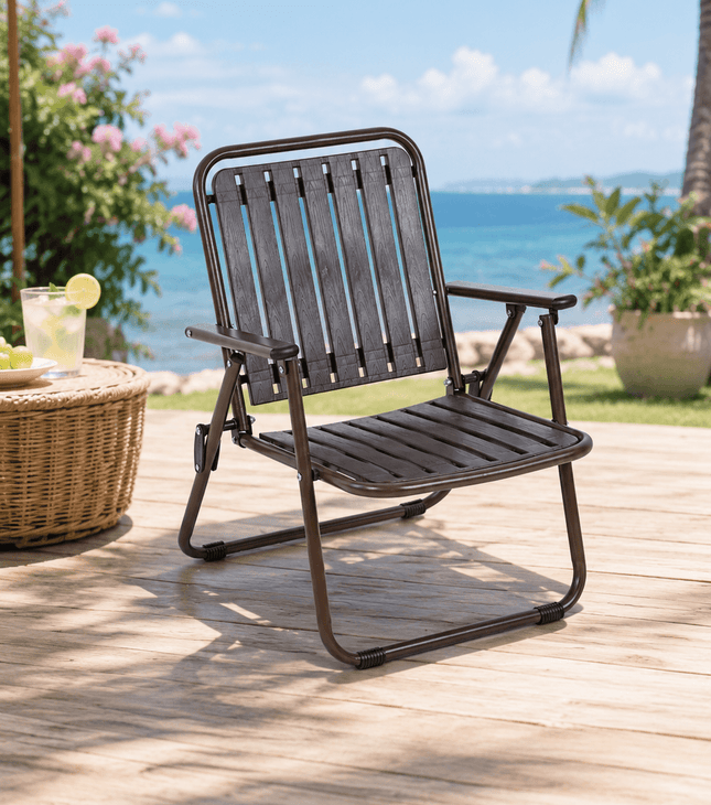 Portable low folding beach chair for camping and outdoor relaxation