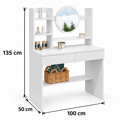 Snow White dressing table with mirror, 100 × 50 × 135 cm dimensions