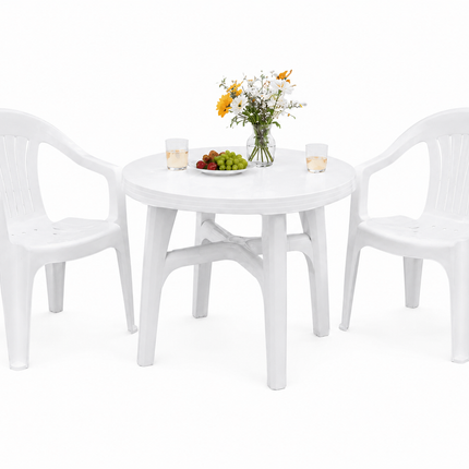 3 piece white outdoor patio table and chairs furniture set