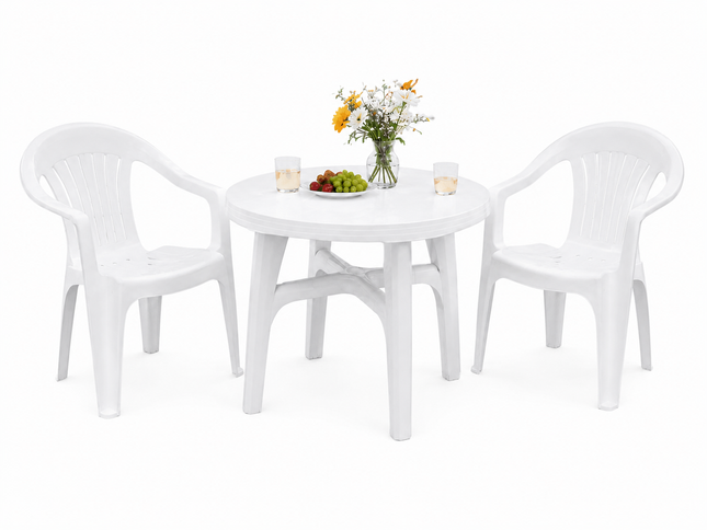 3 piece white outdoor patio table and chairs furniture set
